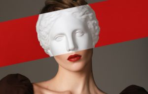 Collage with woman and plaster head