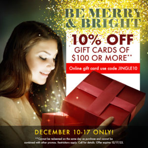 10% Off SkinCenter gift cards of $100 or more** from December 10-17